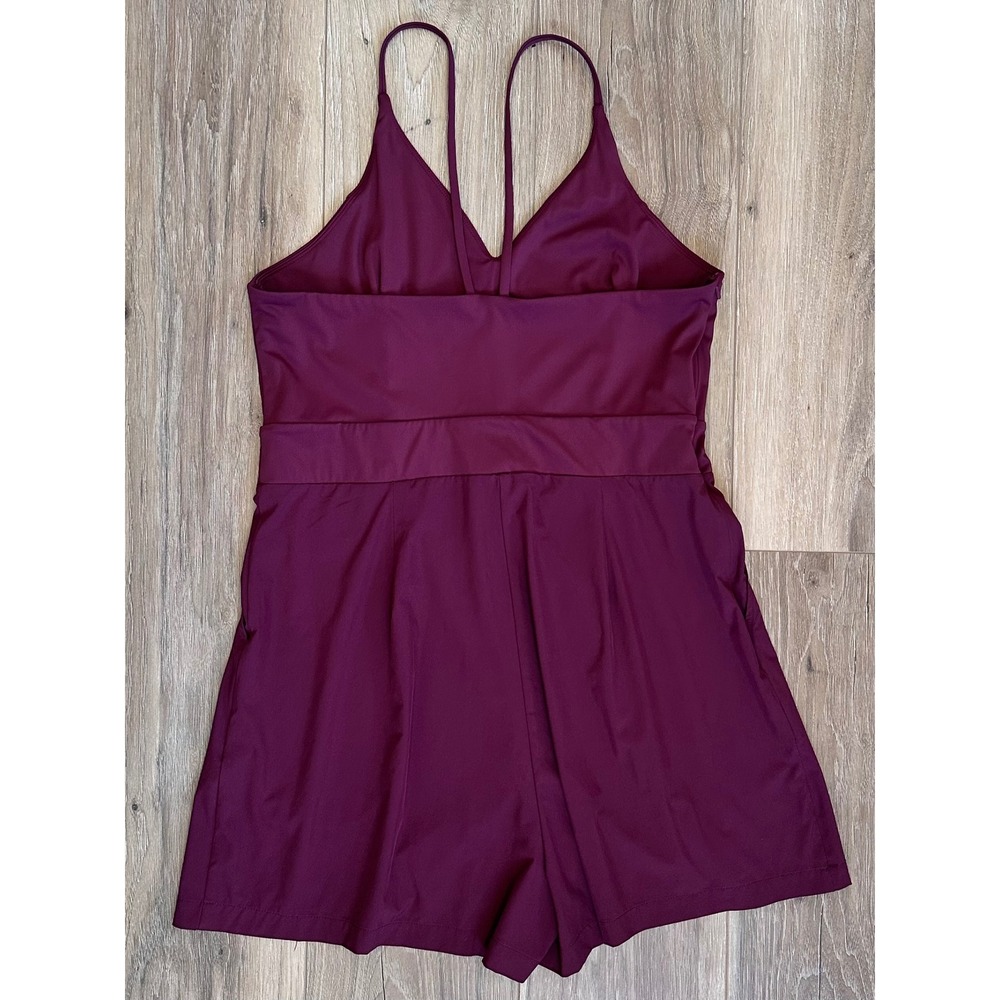 Halara Breezeful XL Burgundy V Neck Romper Activewear Sporty Resort Chic - Picture 2 of 9
